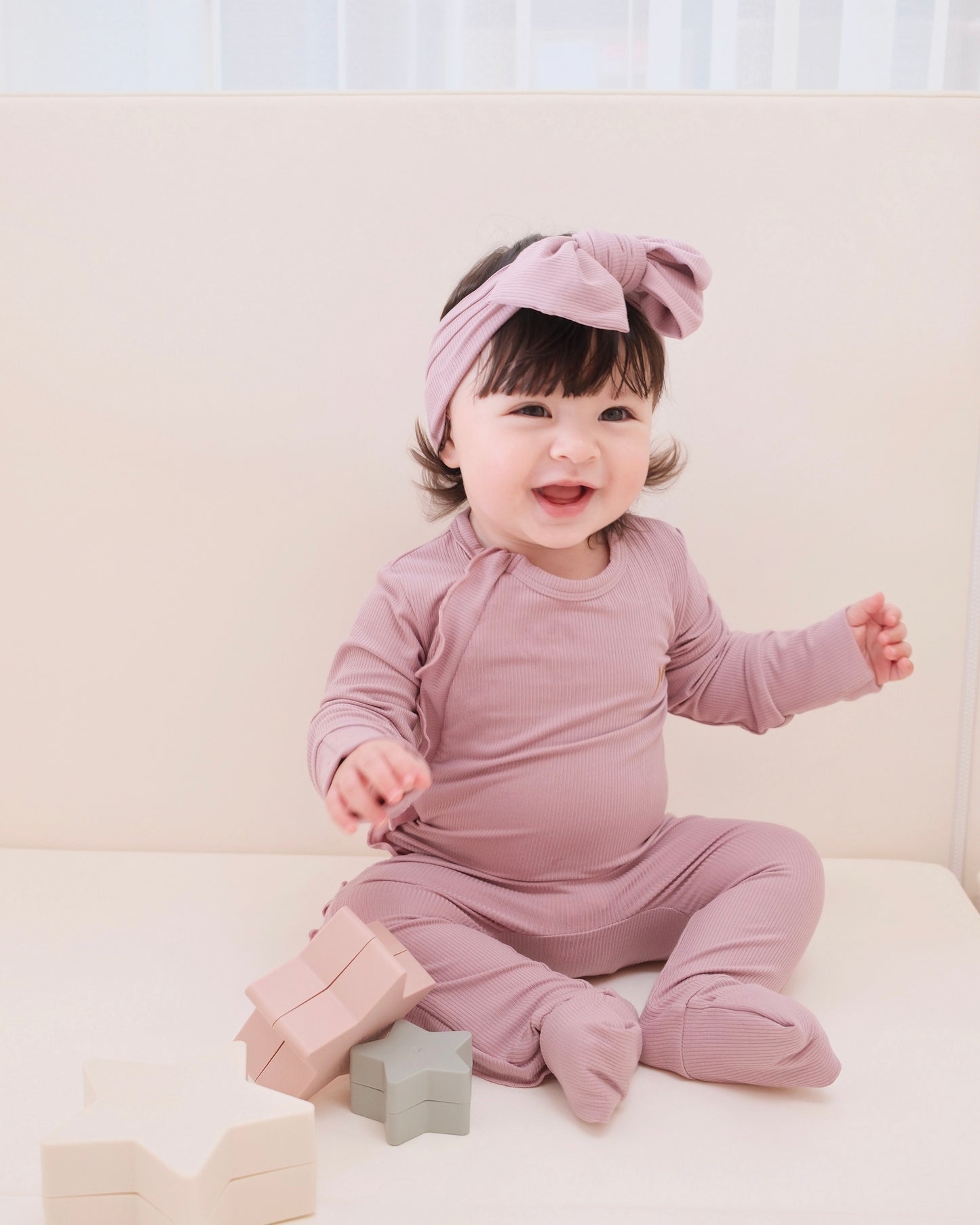 Ribbed Sleepsuit - Powder Pink